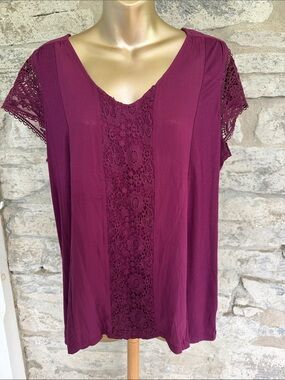 Lace-Panel V-Neck Top